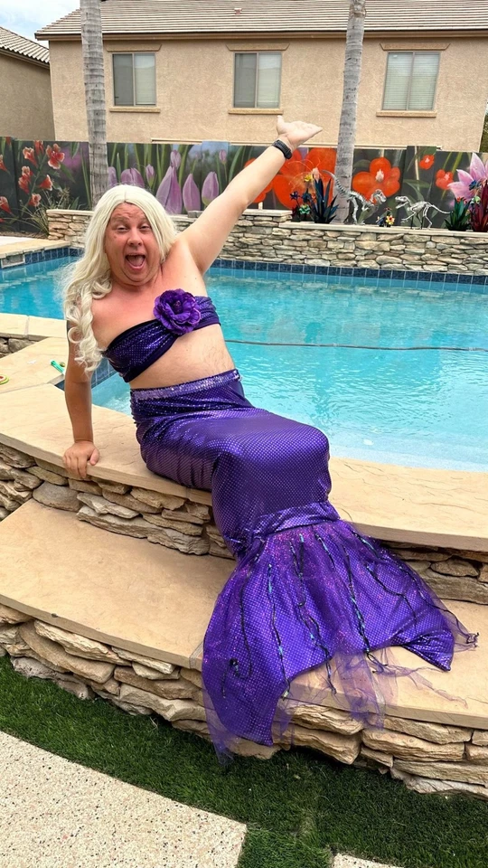 Mermaid Merman Purple Sparkle 3 Piece Adult L XL Costume Drama Dept As Is - Image 1 of 4