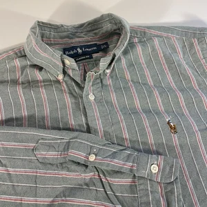 Ralph Lauren Oxford uomo grande verde a righe vestibilità classica manica lunga carne pony - Foto 1 di 9