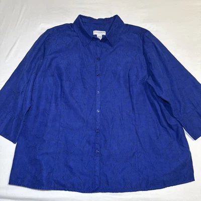 Blusa De Colección Sag Harbor Para Mujer 2X Azul Real Bordada Manga 3/4 Abotonada Usada en Excelente Condición Foto 1 de 4