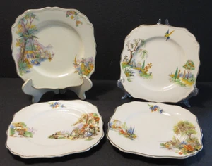 VINTAGE Set of 4 Various J&G Meakin Porcelain Scenes Square Plates 6.75" England - Picture 1 of 22
