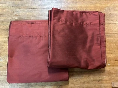 POTTERY BARN Pair Drapes/Panels DUPIONI SILK Rust 50 X 108 ea. DRAPERY Lined - Image 1 of 4