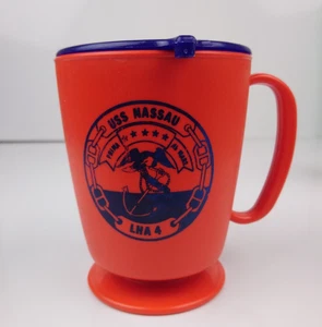 VTG USS Nassau LHA- 4 Plastic Lidded Coffee Mug Travel Cup Whirley NAVY - Picture 1 of 9