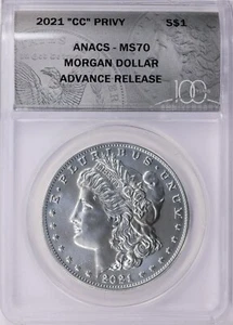2021 CC Morgan Silver Dollar $1 Privy Advance Release 100th Anniv. ANACS MS 70 - Picture 1 of 4