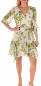 CLEARANCE New Maison Tara Dress Womens 16 Chiffon Green Roses. No Belt - Picture 1 of 20