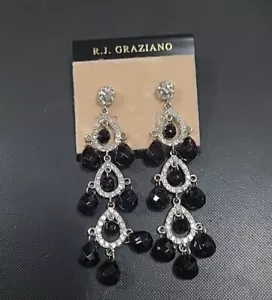 Pendientes perforados RJ Graziano con cuentas negras de cristal estrás candelabro gratis... - Imagen 1 de 2