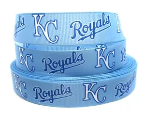 Kansas City Royals Baseball 7/8" Grosgrain Ribbon~YOUR CHOICE 5 or 10 Yard (MLB) - Picture 1 of 3