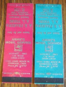 ARNIE'S MOBIL GAS STATION MATCHBOOK MATCHCOVERS: LYNWOOD, CALIFORNIA -E15 - Picture 1 of 2