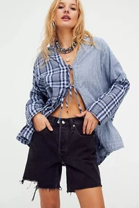 Chaqueta de cama Free People CP Shades Boxy Top azul a cuadros talla mediana - Imagen 1 de 8