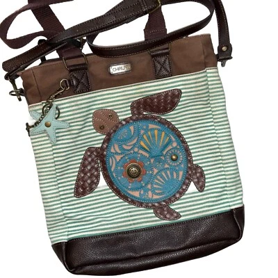 Chala Turtle Purse Tote Large Mom Bag Pockets Compartments Cotton Leather - Image 1 of 4