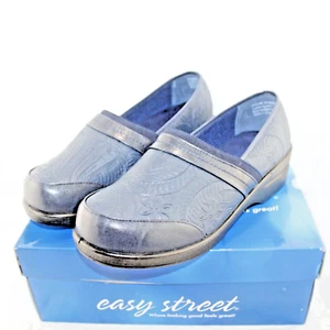 EASY STREET womens ORIGIN slip on clogs shoe size 9 M navy/tool blue leather NEW - Picture 1 of 6