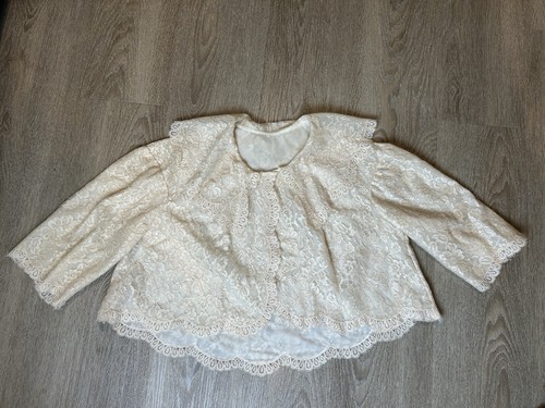 OFF WHITE VANITY FAIR Cappotto leggero vintage bianco sporco tricot pizzo taglia small