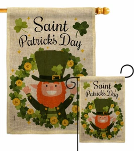 St Patrick's Wreath Burlap Garden Flag Springtime Patrick Decorative Yard Banner - Picture 1 of 19
