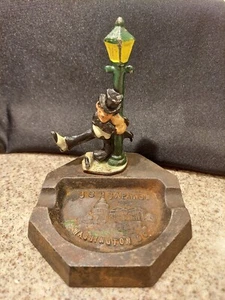 Vintage John Wright Drunk Man On Lamp Post Cast Iron Ashtray - Picture 1 of 6
