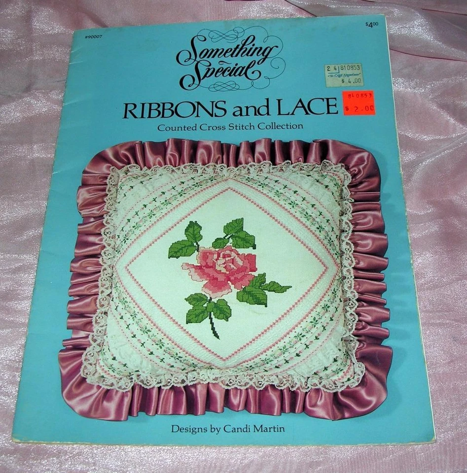VTG 1983 CRAFT HOW TO BOOKLET - RIBBONS & LACE COUNTED CROSS STITCH PILLOWS - Image 1 of 4