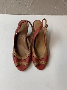 Next Heavenly Soles pelle rosso e marrone taglia 6 (39) tacco a spillo posteriore punta aperta 3" - Foto 1 di 5
