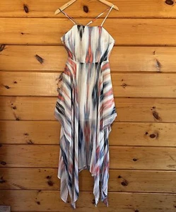 Fashion Nova Watercolor Chiffon Maxi Asymmetrical Straps Lined Colorful Dress M - Picture 1 of 5