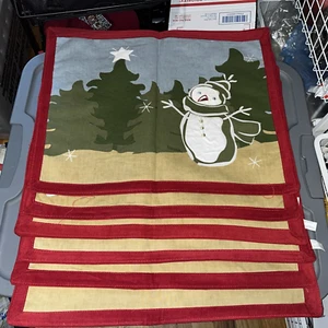 Set Of 6, Appliqué Snowman Cloth Placemats, Winter Holiday Christmas Trees NEW - Picture 1 of 1