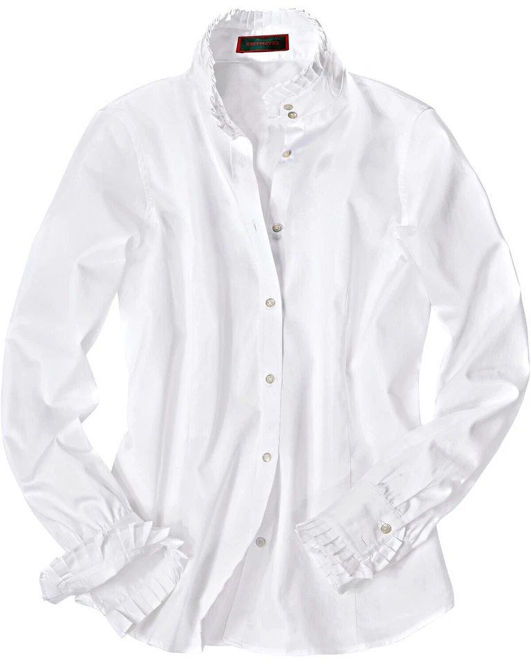 REITMAYER Bluse mit Rüschenkragen Trachtenmode Stehkragen uni NEU - Bild 1 von 1