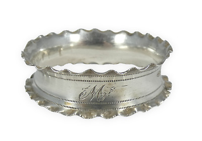 Antique Victorian 1895 Sterling Silver Napkin Serviette Ring Frilly Rim M W Mono • 39$