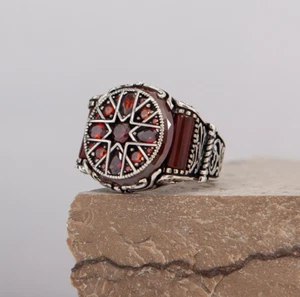 Ruby Stone Ring Handmade 925 Sterling Silver jewelry Gift For Him Men's Ring 021 - Picture 1 of 4