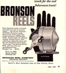 Bronson Reels Michigan Fishing Men Trust Spin Cast Vintage Print Ad 1959 - Picture 1 of 4