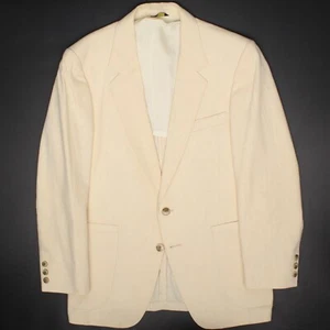 VTG 3 Piece Mens Suit 40S 35x29 Solid Cream Ivory Cotton Blend Vest Coat Pants - Picture 1 of 16