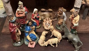 Vintage SET OF 12 Nativity Paper Mache Figurines Made In Italy Jesus 3 Kings - Picture 1 of 12