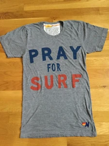Aviator Size XS Unisex Pray For Surf T-Shirt Heather Gray Crew Neck - Picture 1 of 10