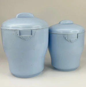 Vintage Australian Pair Of Pale Blue Bakelite Kitchen Food Storage Containers - Picture 1 of 14