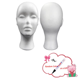 Maniquí modelo cabeza femenina blanco espuma espuma poliestireno peluca pelo sombrero exhibición de vidrio - Imagen 1 de 11