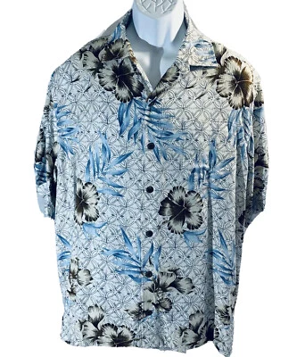Caribbean by Roundtree Yorke Floral Blue  Brown & White XL S95WC852 $69.50 New - Image 1 of 4