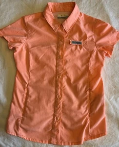 Columbia PFG Short Sleeve Shirt Girl’s Size Small 7/8 Peach Fishing Snap Closure - Picture 1 of 13