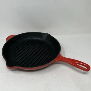 Le Creuset Enamel Cast Iron Double Spout Skillet Grill Pan 26 Red 10.75” France - Picture 1 of 21