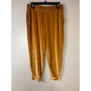 Fabletics Womens Jogger Pants L Gold Velvet Lounge Drawstring Elastic Waist - Picture 1 of 8