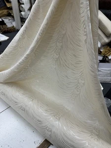 "Tela brocada jacquard damasco - 59"" de ancho - se vende por yarda - blanco roto" - Imagen 1 de 4