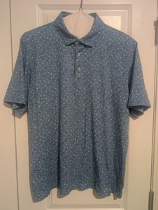 Peter Millar Summer Comfort Party Print Jersey Mens Blue Polo Shirt LARGE - Picture 1 of 5
