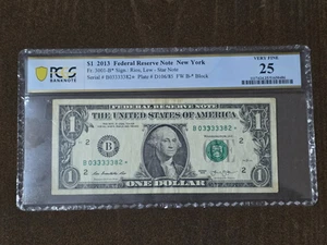 2013 $1 dollar paper money errors B03333382* Duplicate Serial Number graded VF25 - Picture 1 of 4