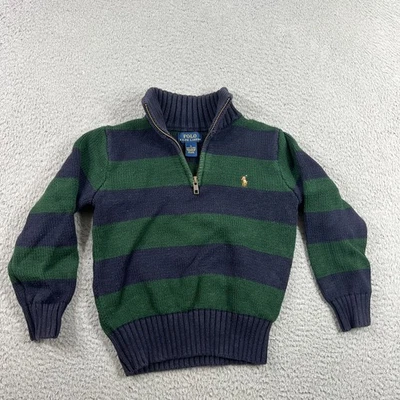 Suéter tejido POLO Ralph Lauren talla 5 niños cuarto cremallera a rayas azul verde Foto 1 de 4