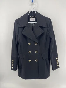 Calvin Klein Double Breasted Heavy Pea Coat Jacke Damen Größe L Schwarz Gold - Bild 1 von 8