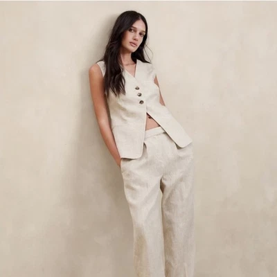 NWT Banana Republic Lina Linen Vest Size 2 In Ivory - Image 1 of 4