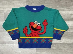 Vintage 90s Sesame Street Elmo Knit Sweater Colorblock Youth Size Medium RARE - Picture 1 of 7