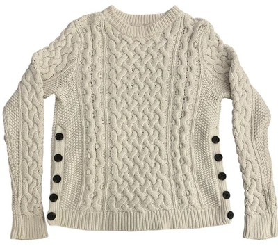 Suéter de pescador tejido con cable grueso Nordstrom para mujer botones laterales marfil pequeño Foto 1 de 4