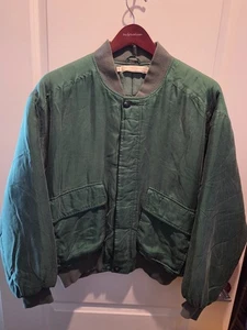 Fenn Wright & Manson 100% Seide Bomberjacke Knopf Grün Vintage Herren (L) - Bild 1 von 18