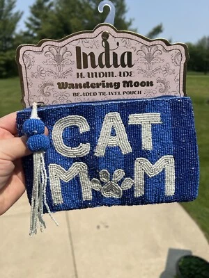 India Hecho a Mano Luna Errante Bolsa Bolso con Cuentas Gato Mamá Azul Nuevo con Etiquetas Tjm Viral Tiktok Foto 1 de 2