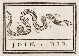 Join or Die Benjamin Franklin Political Cartoon Snake Revolution Art Print - Bild 1 von 1