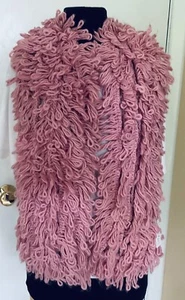 Boho Hand Knit Scarf Designer Sample Pink Wool Loopy Stitch Elegant 55 x 10" - Picture 1 of 4