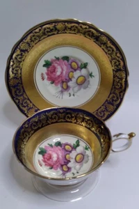Vintage Paragon Bone China Deep Blue White Floral Tea Cup &Saucer Double Warrant - Picture 1 of 7