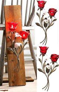 15.5" ROMANTIC RED ROSES SCULPTURED TEALIGHT WALL SCONCE ** NIB