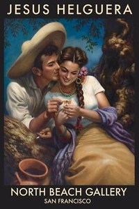Jesús Helguera Vintage Mexican Painter Lovers Scene Poster Giclée New UV Print - Picture 1 of 3