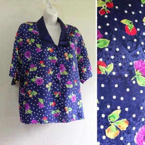 Pyjama Oberteil Victorias Secret Damen M Shirt Polysatin Blumen Damast Knopfleiste - Bild 1 von 7